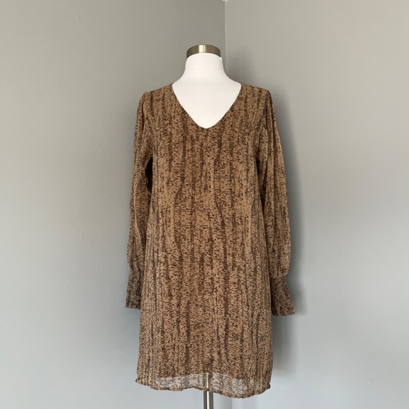 Rory Beca Snakeskin Georgette Silk Shift Dress Long Sleeve V-Neck Cocktail Small - Picture 2 of 9